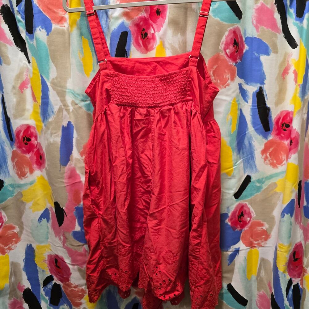 Maeve Anthropologie red sleeveless eyelet embroidered wide leg romper large - Picture 7 of 13